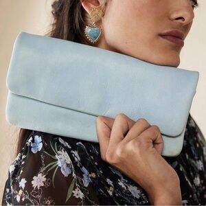 NEW Free People Traveler Wallet Leather Shoulder Crossbody Clutch Swan Lake Blue